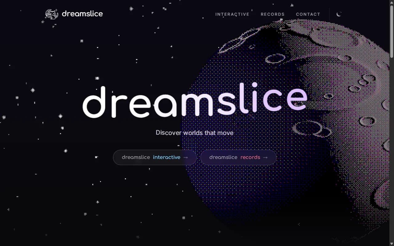 Dreamslice-Startseite mit Einstiegen zu Games und Musik